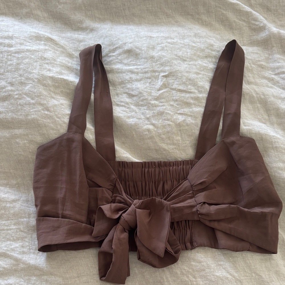 Brown Bow Tie Crop Top